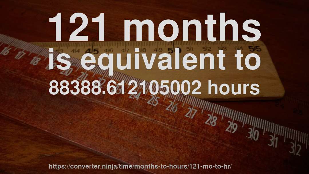 121 months is equivalent to 88388.612105002 hours