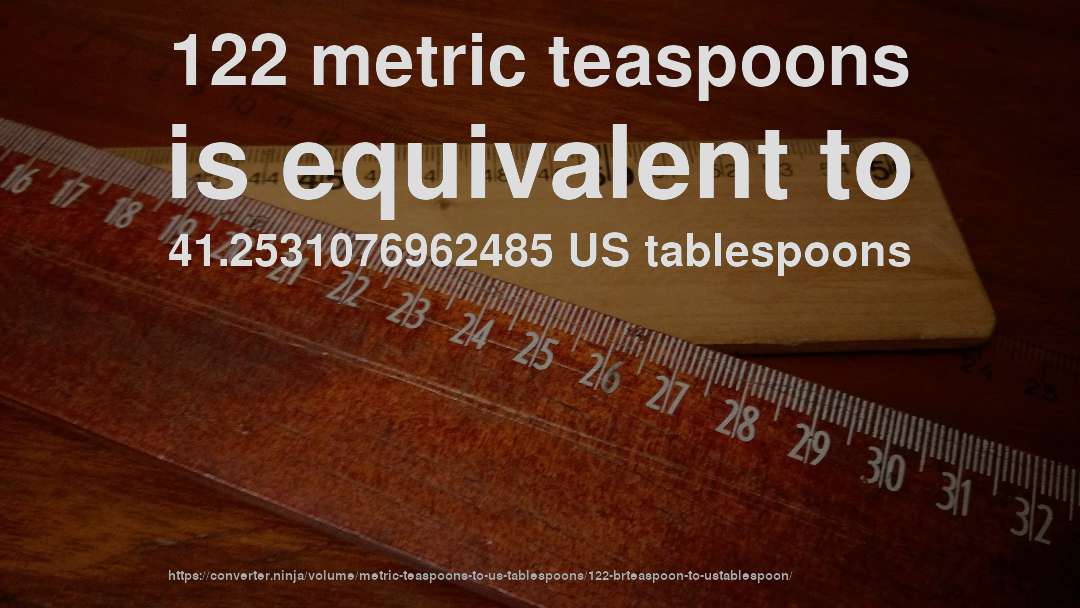 122 metric teaspoons is equivalent to 41.2531076962485 US tablespoons