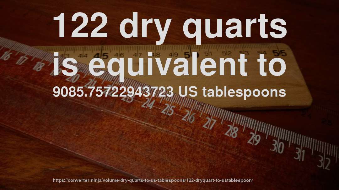 122 dry quarts is equivalent to 9085.75722943723 US tablespoons
