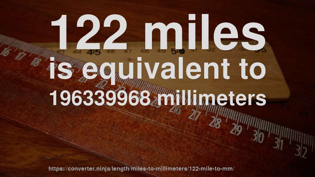 122 miles is equivalent to 196339968 millimeters