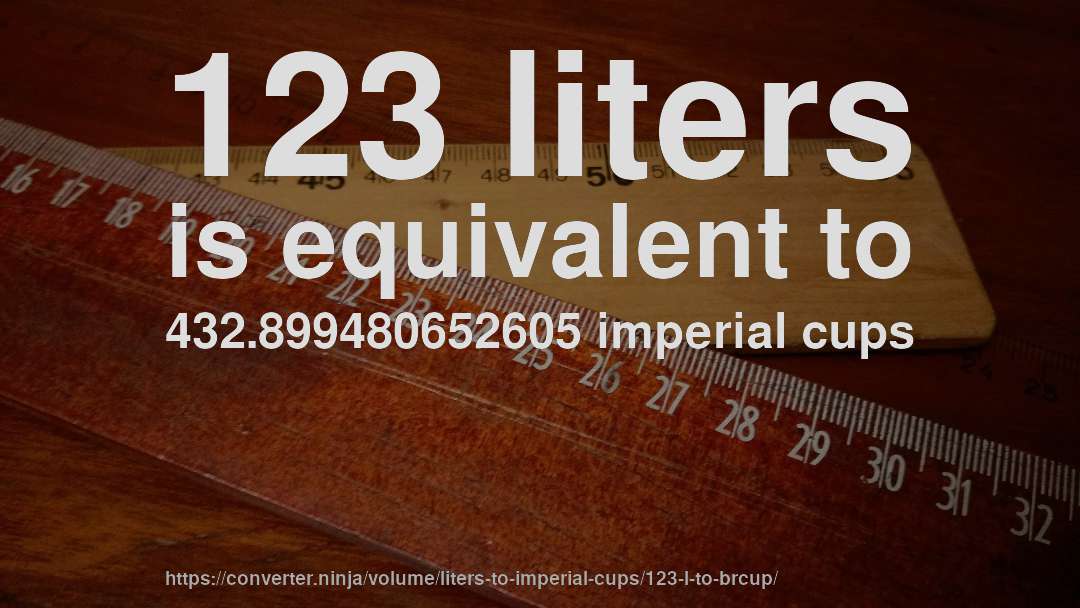 123 liters is equivalent to 432.899480652605 imperial cups