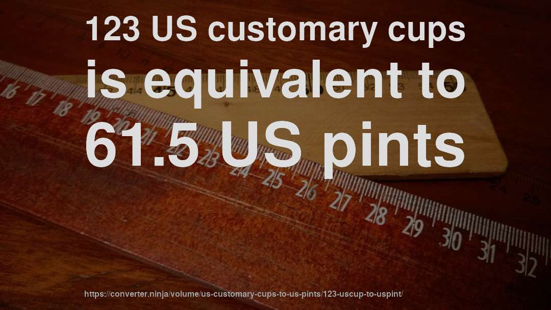 123 US customary cups is equivalent to 61.5 US pints