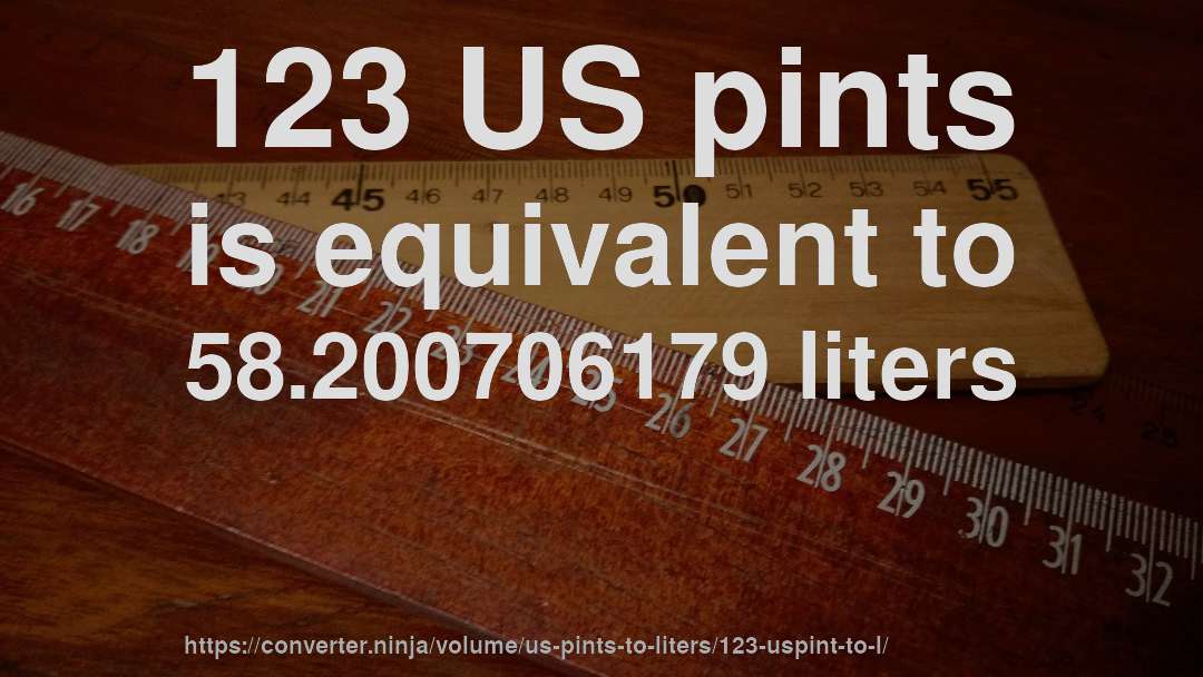 123 US pints is equivalent to 58.200706179 liters