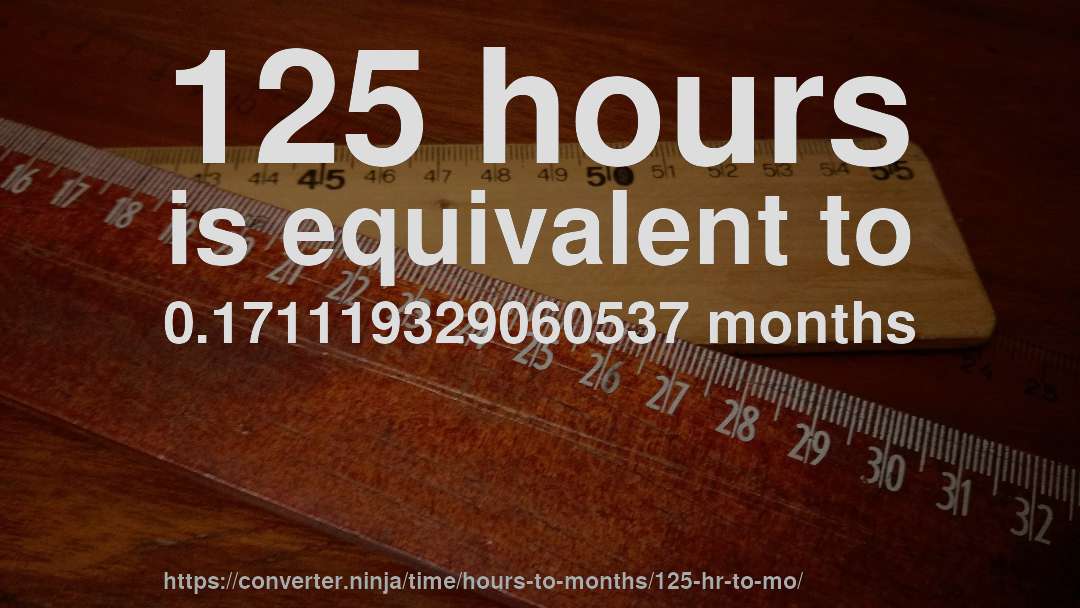 125 hours is equivalent to 0.171119329060537 months