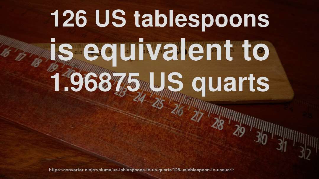 126 US tablespoons is equivalent to 1.96875 US quarts