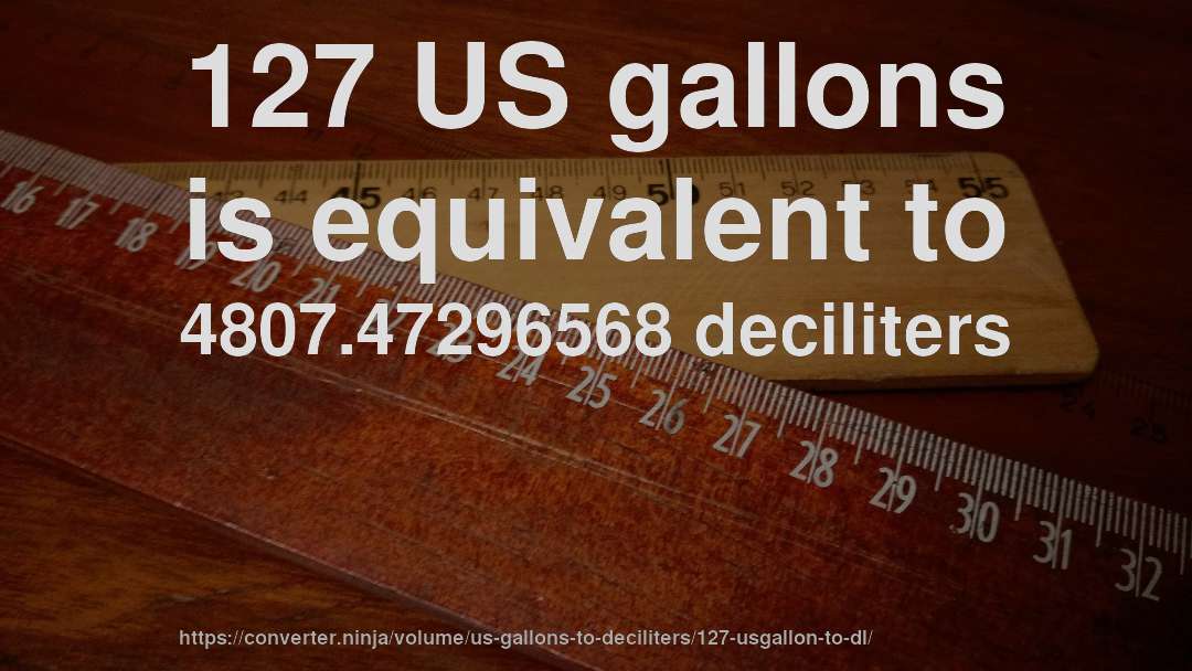 127 US gallons is equivalent to 4807.47296568 deciliters