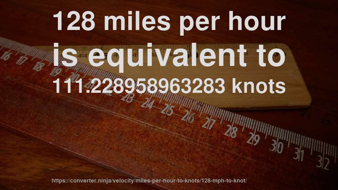 128 miles per hour is equivalent to 111.228958963283 knots