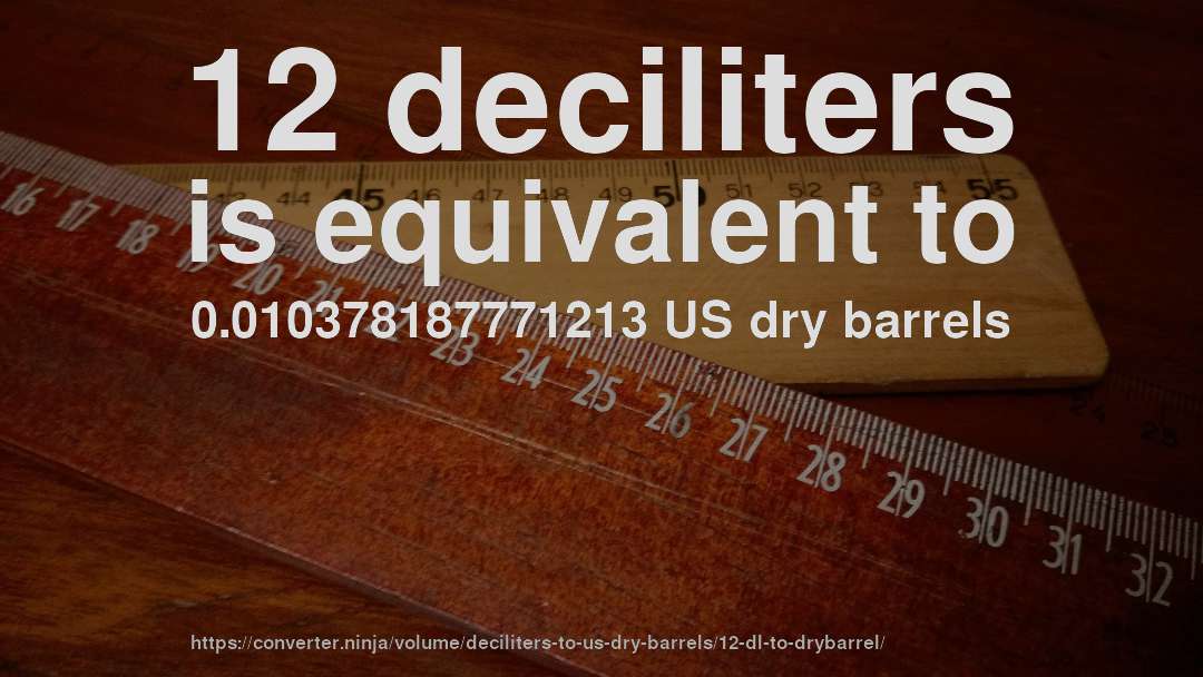 12 deciliters is equivalent to 0.010378187771213 US dry barrels