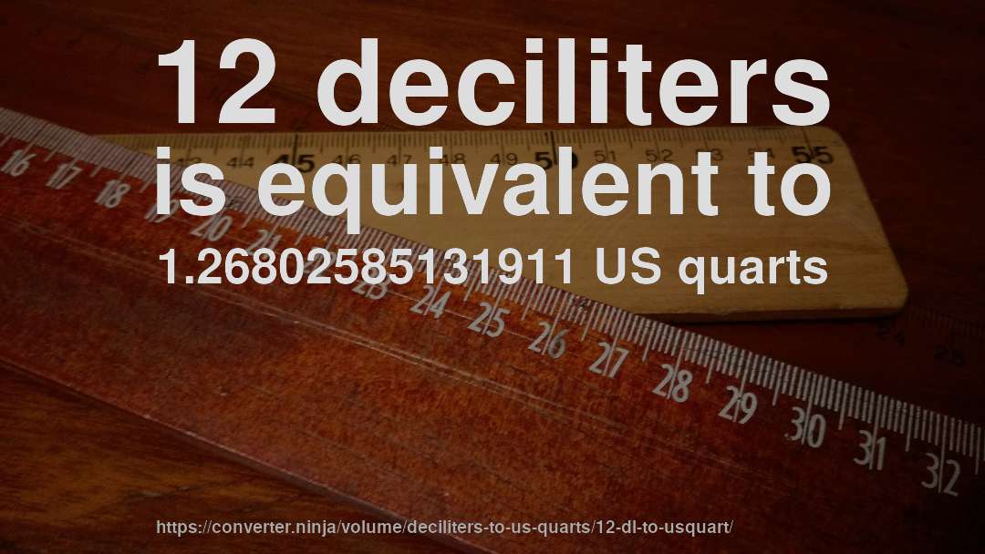 12 deciliters is equivalent to 1.26802585131911 US quarts