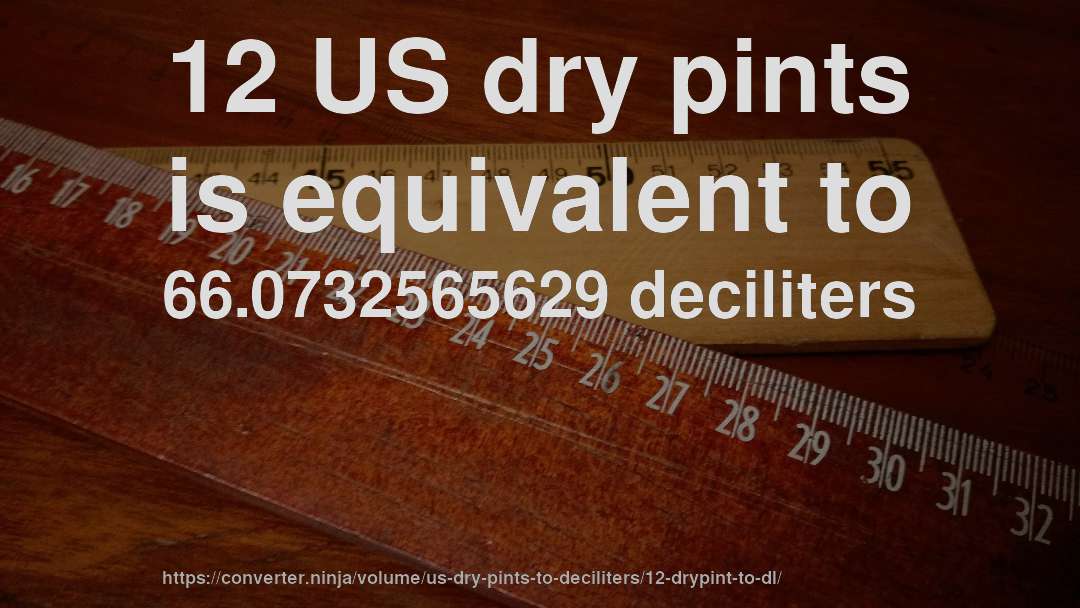 12 US dry pints is equivalent to 66.0732565629 deciliters