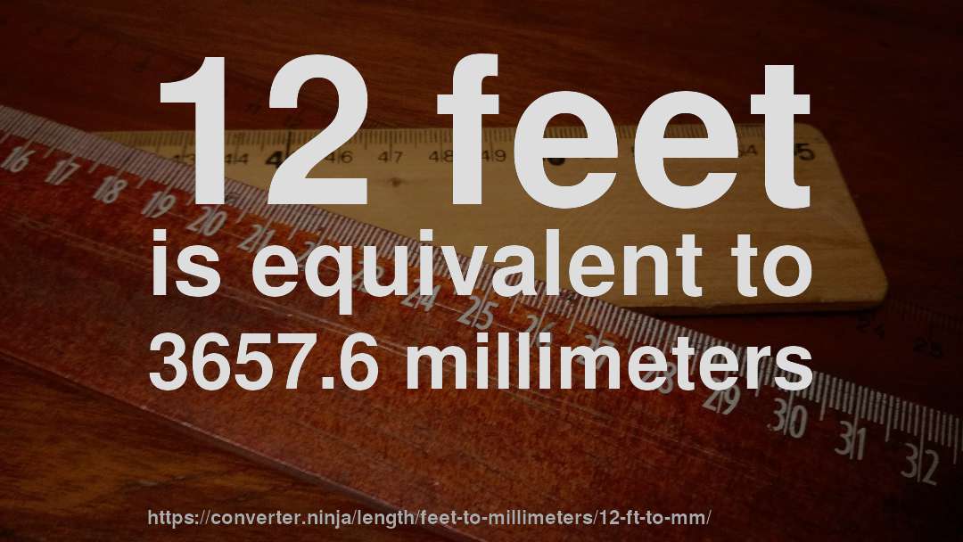 12 feet is equivalent to 3657.6 millimeters