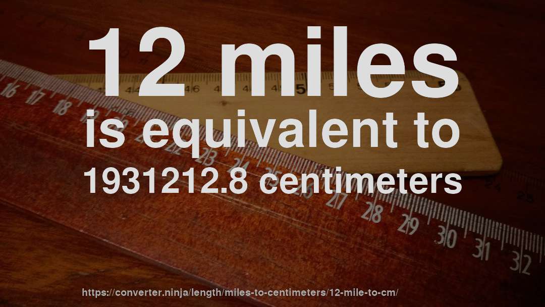 12 miles is equivalent to 1931212.8 centimeters