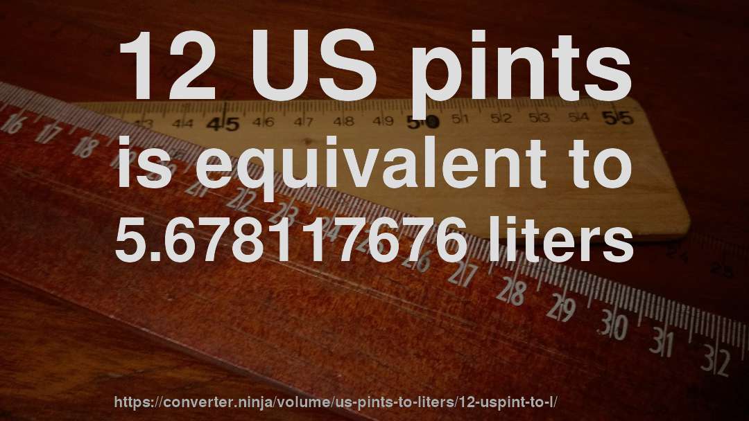 12 US pints is equivalent to 5.678117676 liters