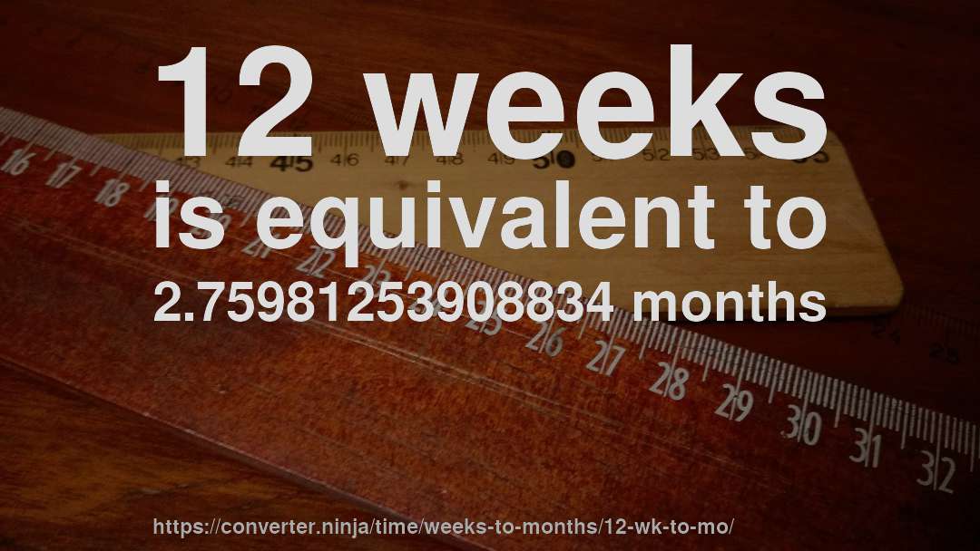12 weeks is equivalent to 2.75981253908834 months