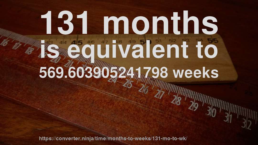 131 months is equivalent to 569.603905241798 weeks