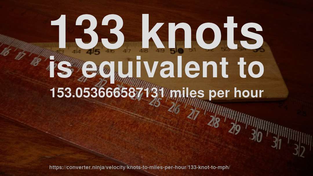 133 knots is equivalent to 153.053666587131 miles per hour