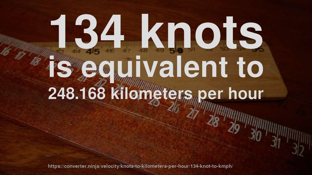 134 knots is equivalent to 248.168 kilometers per hour