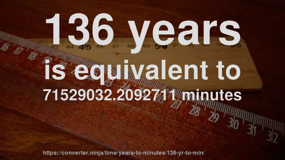 136 years is equivalent to 71529032.2092711 minutes