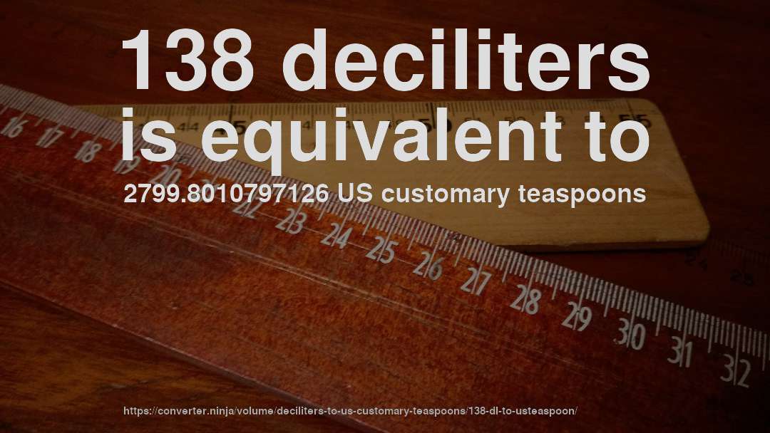 138 deciliters is equivalent to 2799.8010797126 US customary teaspoons