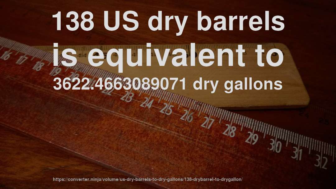 138 US dry barrels is equivalent to 3622.4663089071 dry gallons