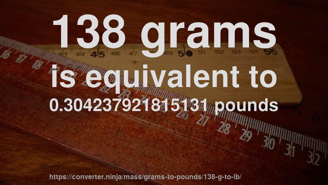 138 grams is equivalent to 0.304237921815131 pounds
