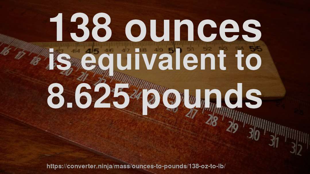 138 ounces is equivalent to 8.625 pounds