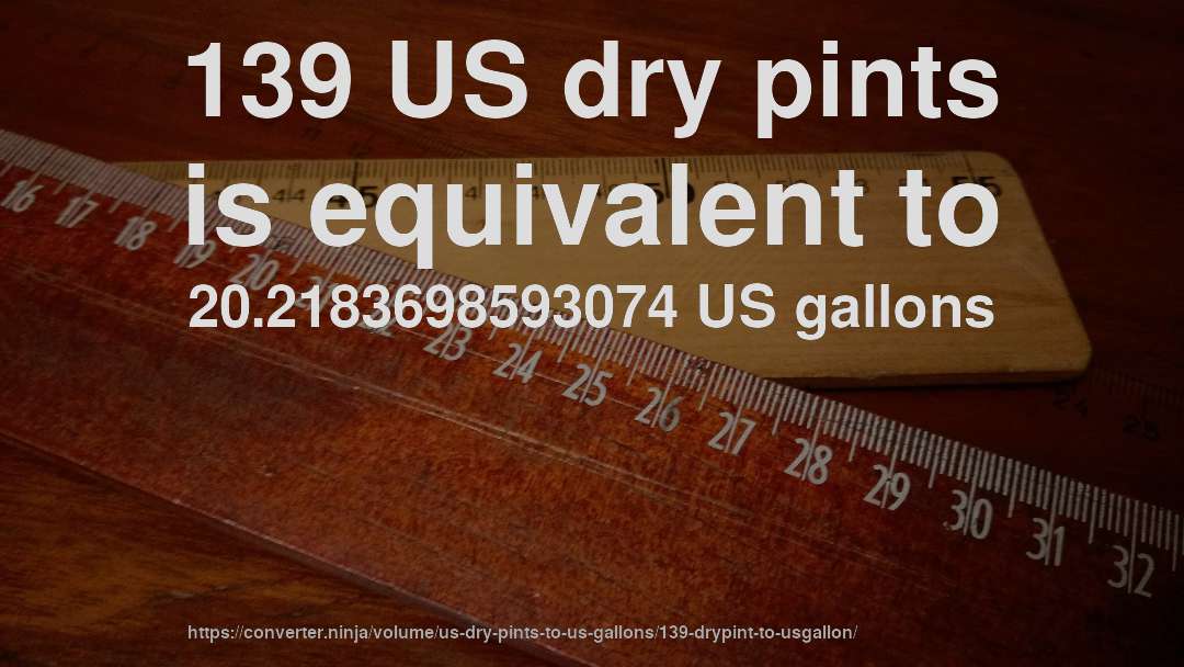139 US dry pints is equivalent to 20.2183698593074 US gallons