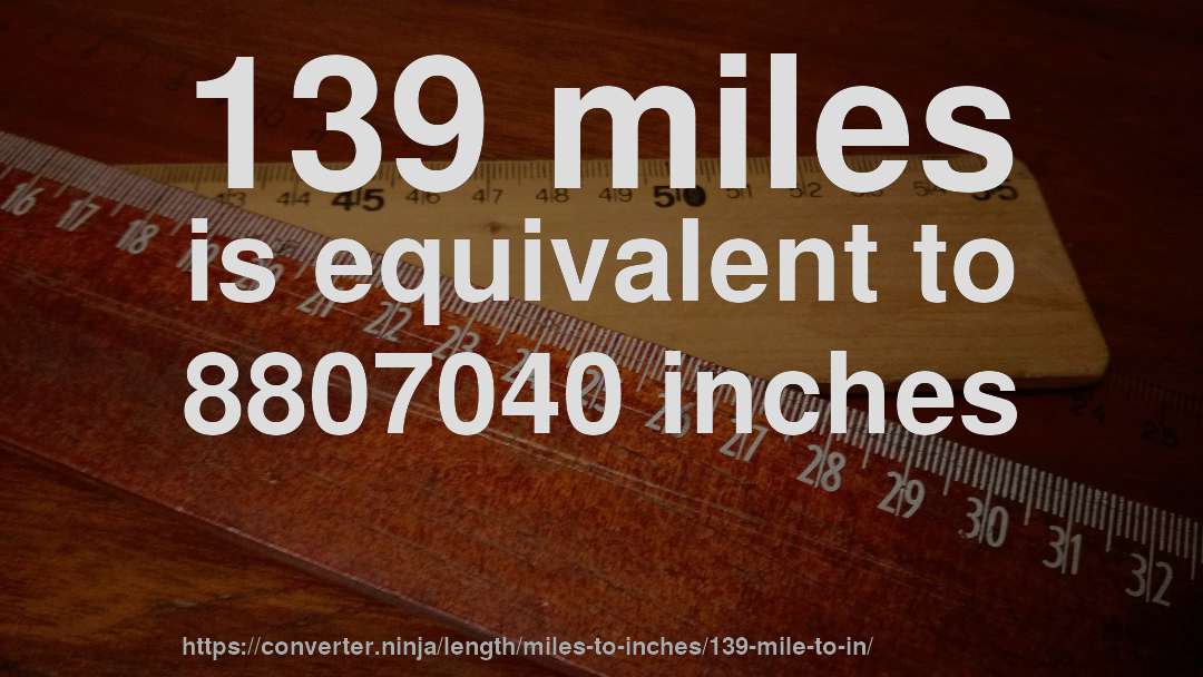 139 miles is equivalent to 8807040 inches
