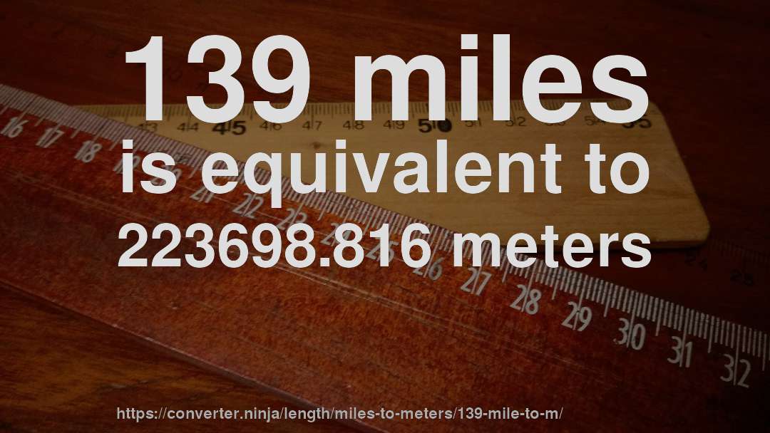 139 miles is equivalent to 223698.816 meters