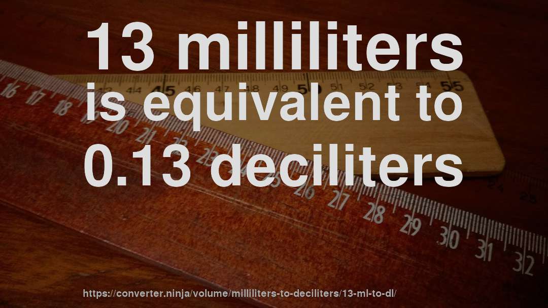 13 milliliters is equivalent to 0.13 deciliters