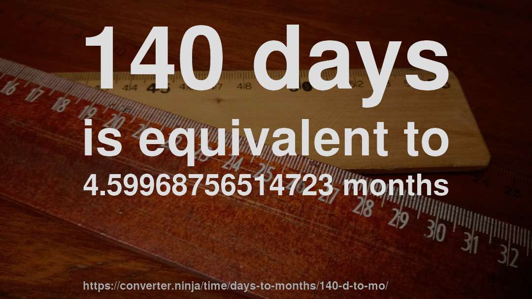 140 days is equivalent to 4.59968756514723 months