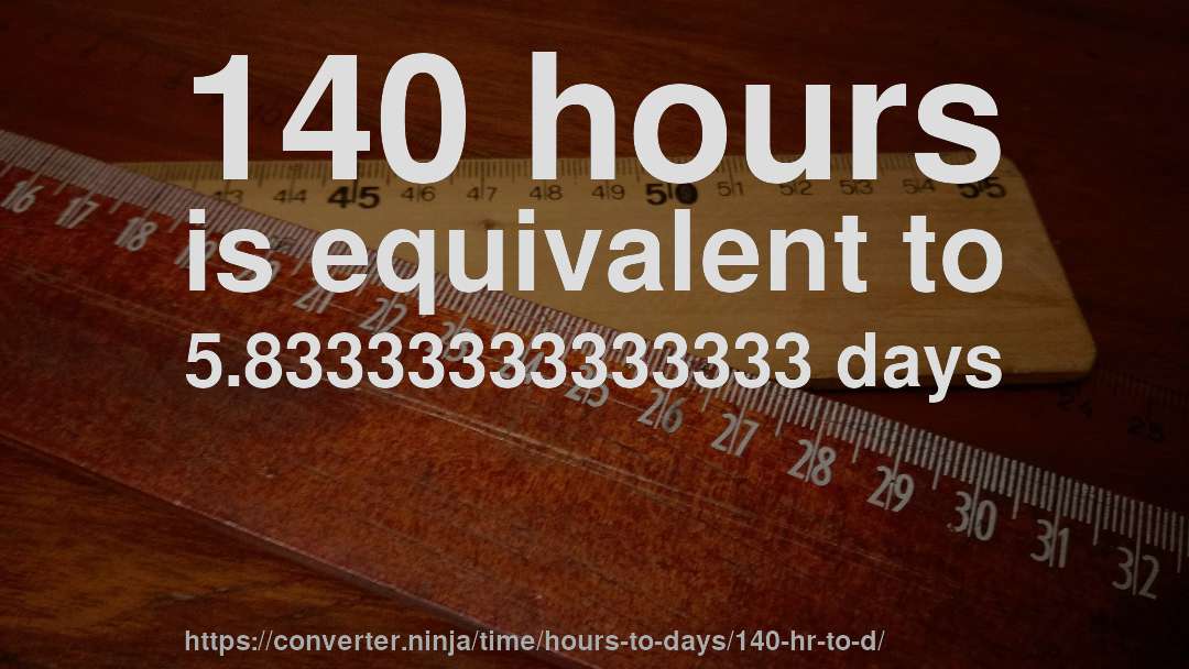140 hours is equivalent to 5.83333333333333 days
