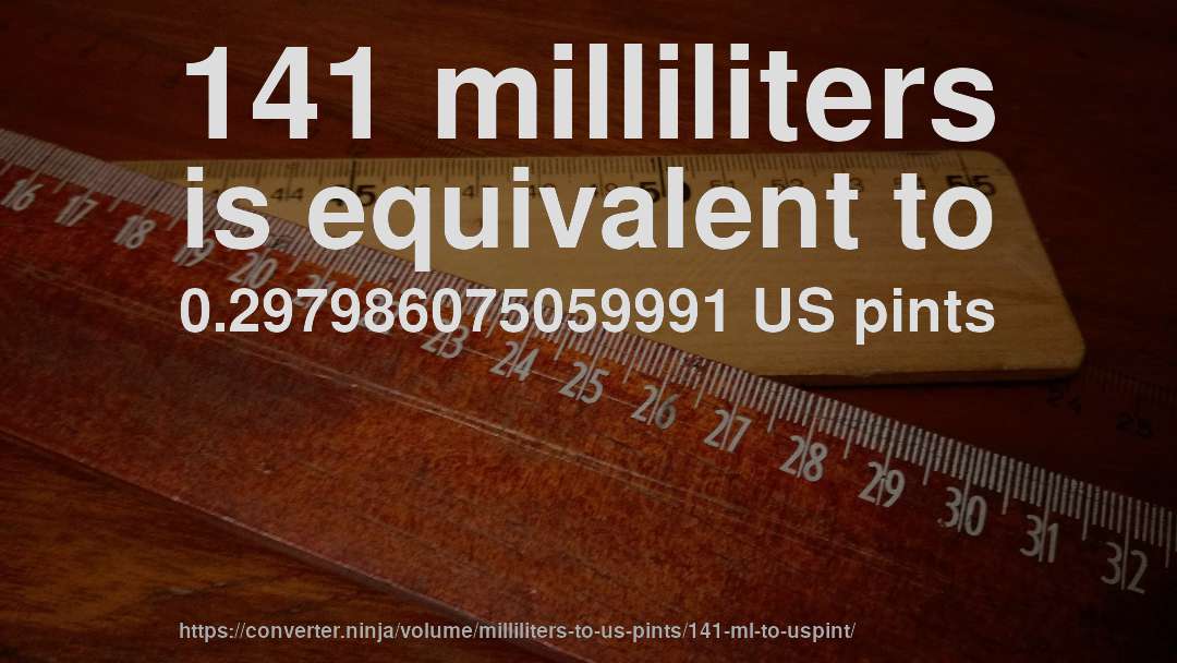 141 milliliters is equivalent to 0.297986075059991 US pints