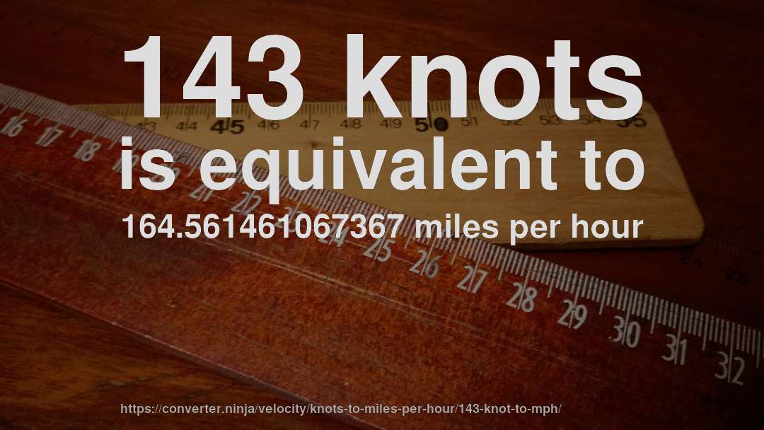 143 knots is equivalent to 164.561461067367 miles per hour