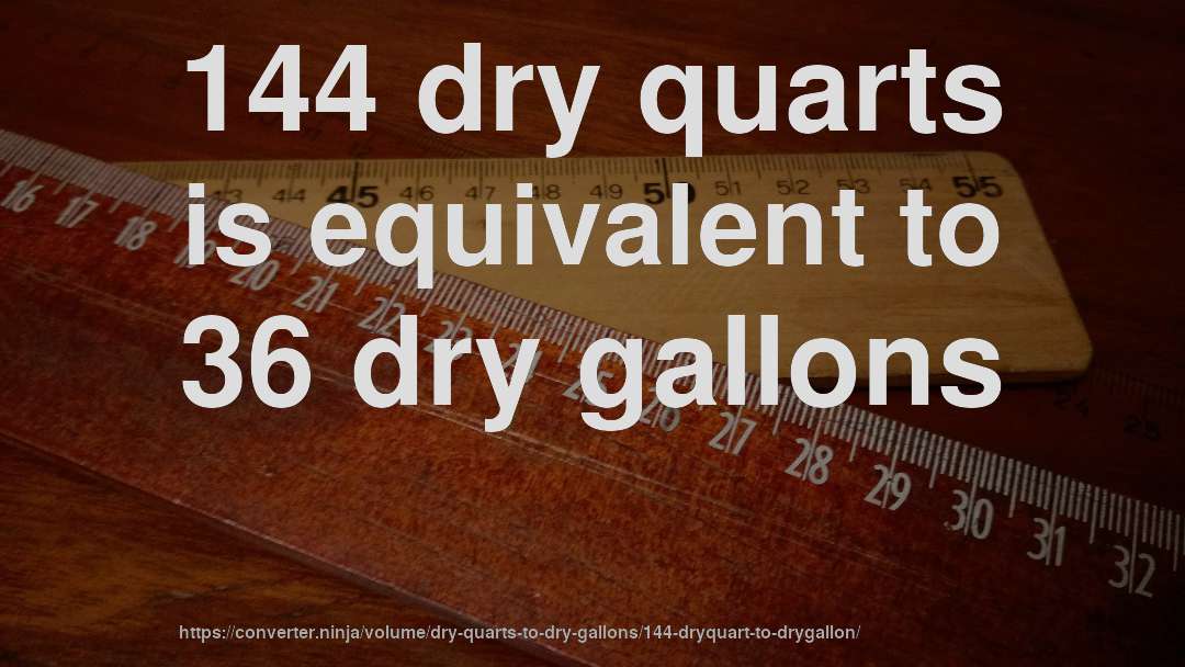144 dry quarts is equivalent to 36 dry gallons