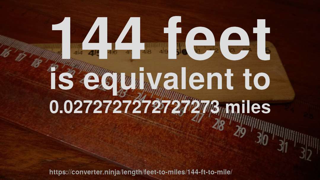 144 feet is equivalent to 0.0272727272727273 miles