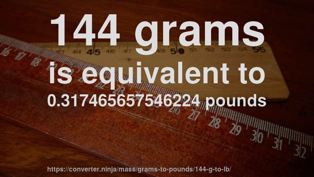 144 grams is equivalent to 0.317465657546224 pounds