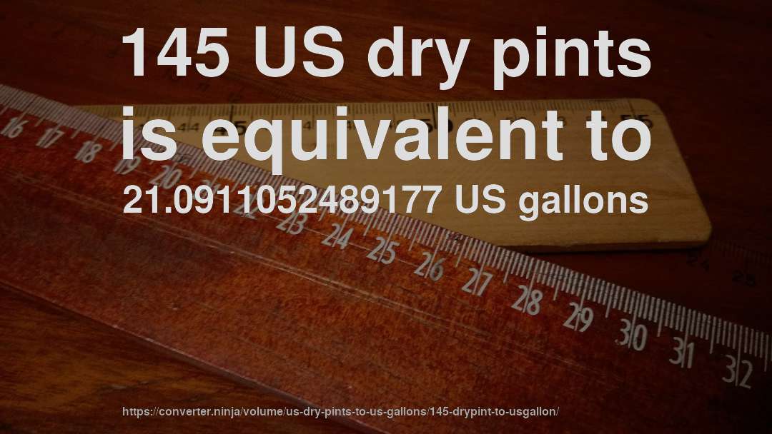 145 US dry pints is equivalent to 21.0911052489177 US gallons