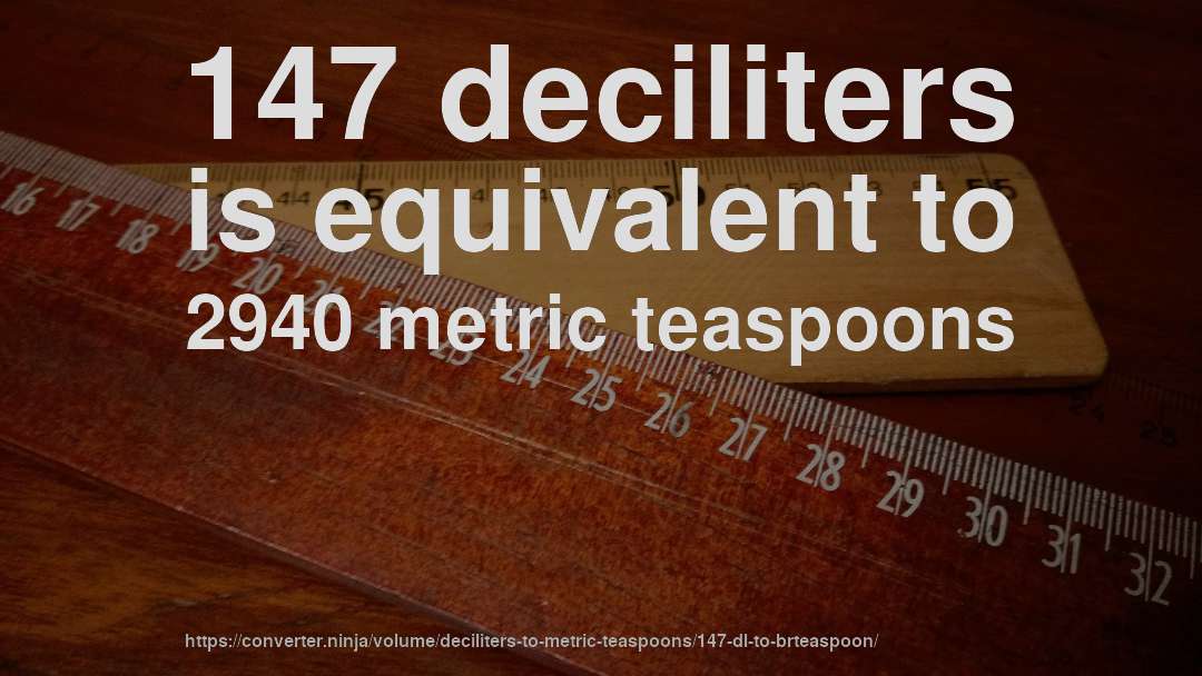 147 deciliters is equivalent to 2940 metric teaspoons