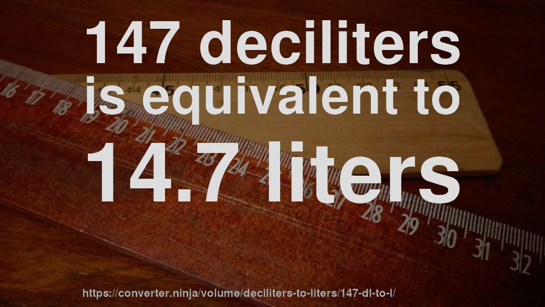 147 deciliters is equivalent to 14.7 liters