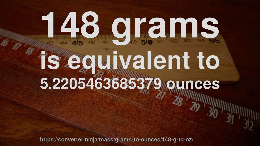 148 grams is equivalent to 5.2205463685379 ounces