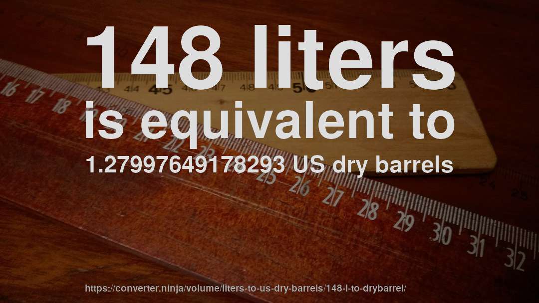 148 liters is equivalent to 1.27997649178293 US dry barrels