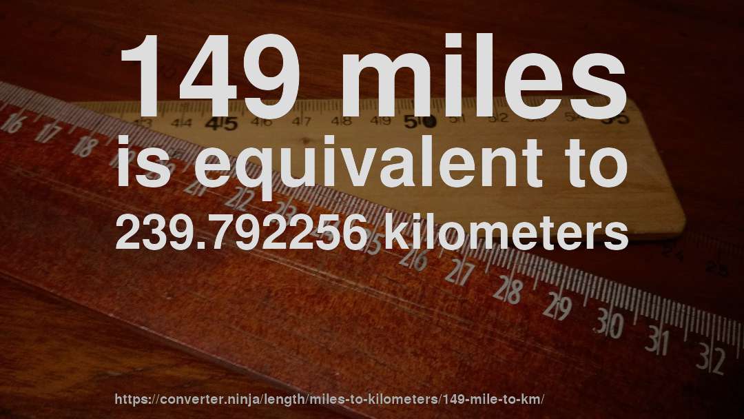 149 miles is equivalent to 239.792256 kilometers