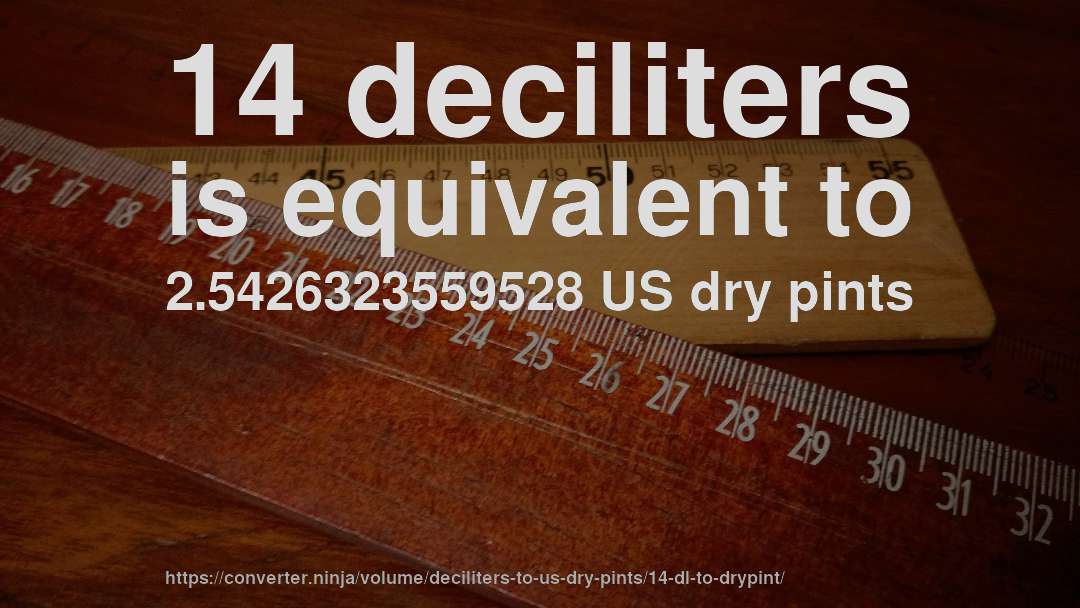 14 deciliters is equivalent to 2.5426323559528 US dry pints