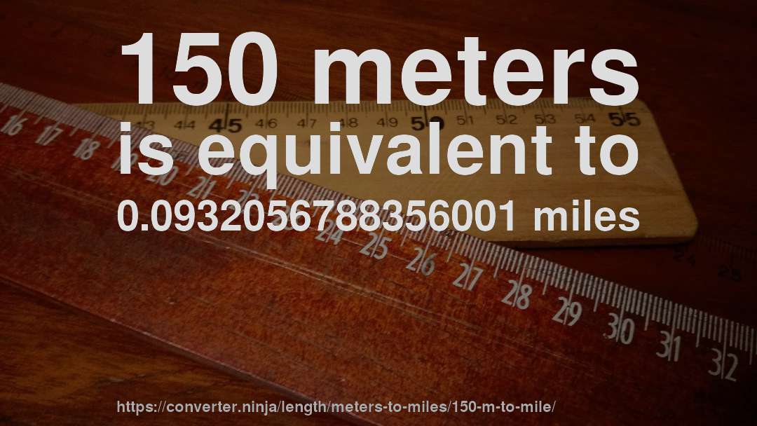 150 meters is equivalent to 0.0932056788356001 miles