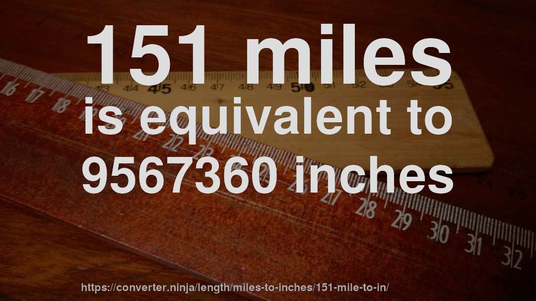 151 miles is equivalent to 9567360 inches