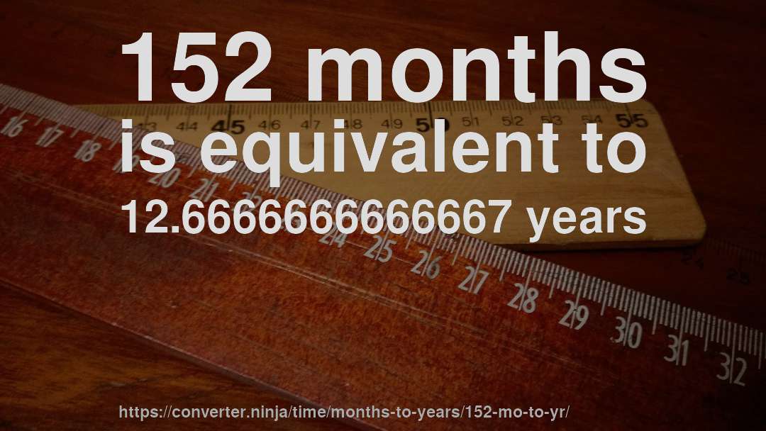 152 months is equivalent to 12.6666666666667 years