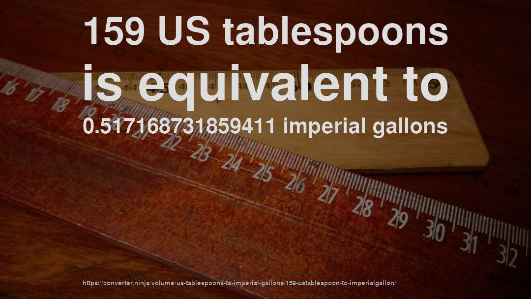 159 US tablespoons is equivalent to 0.517168731859411 imperial gallons