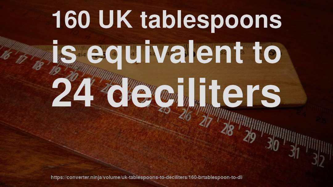 160 UK tablespoons is equivalent to 24 deciliters