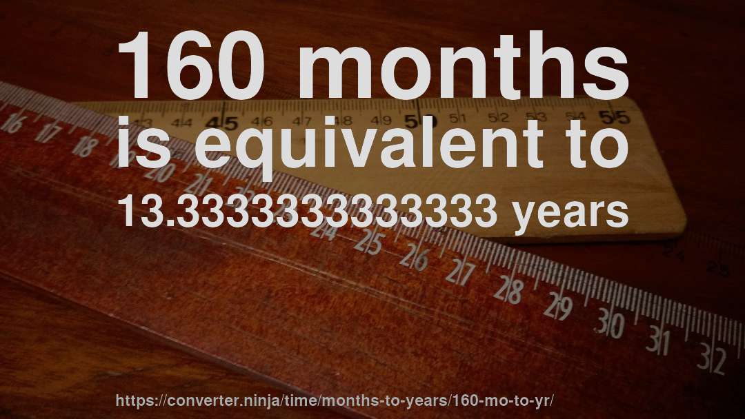 160 months is equivalent to 13.3333333333333 years